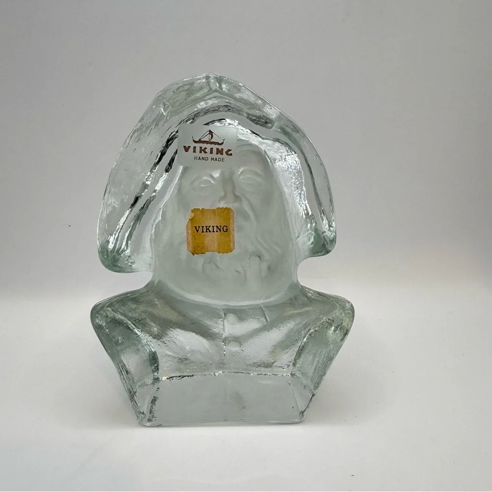 Viking Frosted Glass Nautical Captain Fisherman Sculpture Paperweight Bookend 6”